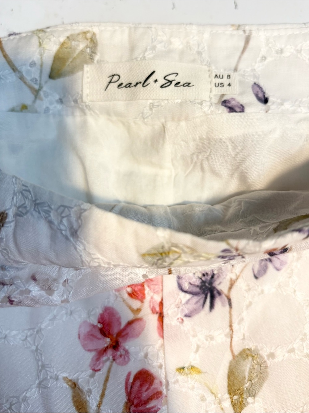 Pearl + Sea White Embroidered Eyelit Floral Lined Pants size 4 - Picture 13 of 15